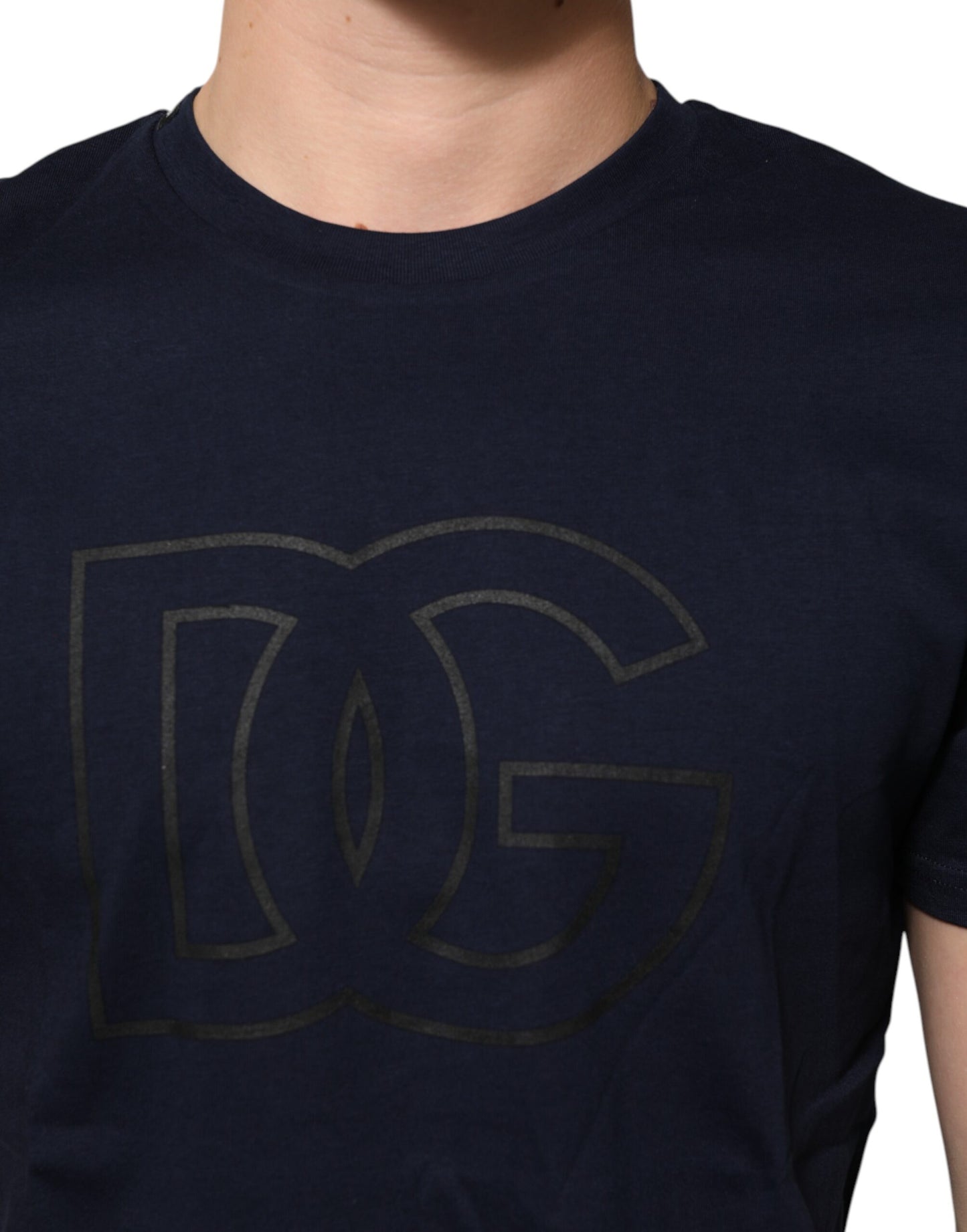 Dolce & Gabbana Dunkelblaues Baumwoll-T-Shirt mit DG-Logo-Aufdruck für Herren