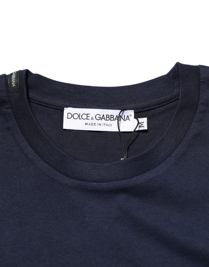 Dolce & Gabbana Dunkelblaues Baumwoll-T-Shirt mit DG-Logo-Aufdruck für Herren