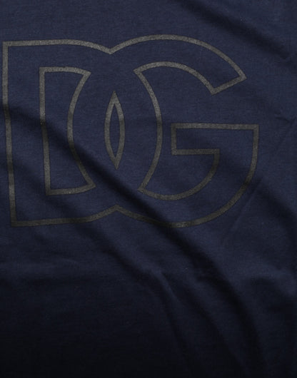 Dolce & Gabbana Dunkelblaues Baumwoll-T-Shirt mit DG-Logo-Aufdruck für Herren