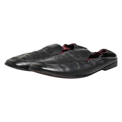 Dolce & Gabbana Schwarzes Leder Slip On Männer flache Loafers Schuhe
