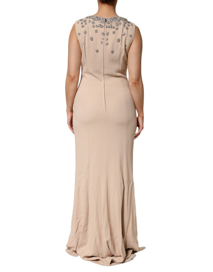Dolce & Gabbana Nude Ecru Perlenbesetztes Kleid mit Kristallverzierung