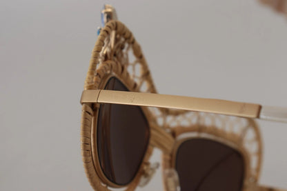Dolce & Gabbana DG2159B Beige Gold Stroh Schmetterlingskristalle Sonnenbrille