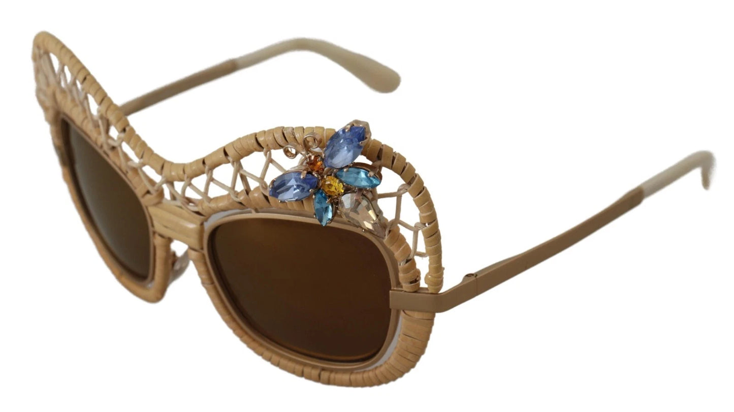 Dolce & Gabbana DG2159B Beige Gold Stroh Schmetterlingskristalle Sonnenbrille