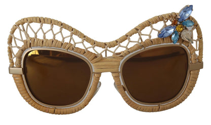 Dolce & Gabbana DG2159B Beige Gold Stroh Schmetterlingskristalle Sonnenbrille