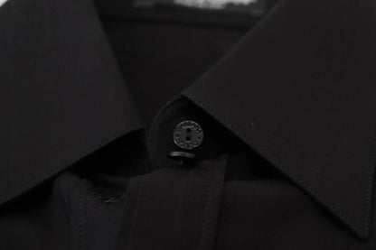 Dolce & Gabbana Schwarzes Baumwollhemd mit Kragen und langen Ärmeln