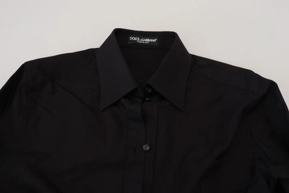 Dolce & Gabbana Schwarzes Baumwollhemd mit Kragen und langen Ärmeln