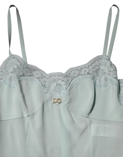 Dolce & Gabbana Hellblaues Midi-Bodycon-Slipkleid aus Seidenspitze