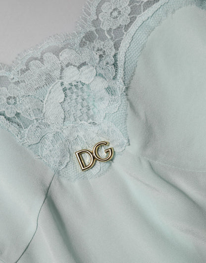 Dolce & Gabbana Hellblaues Midi-Bodycon-Slipkleid aus Seidenspitze