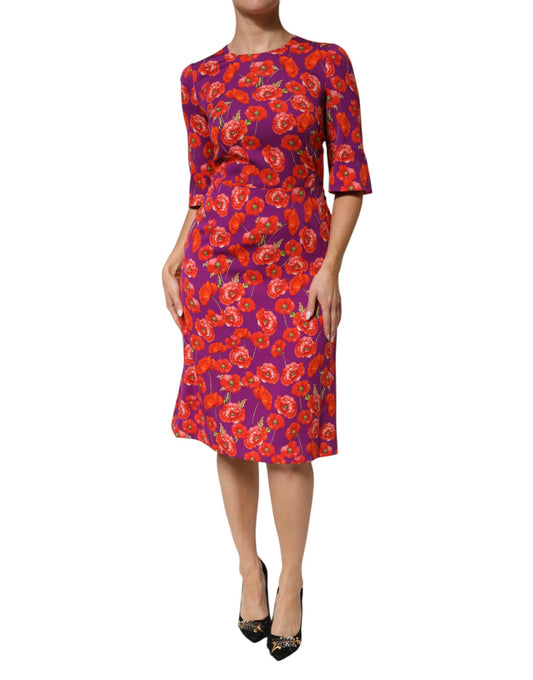 Dolce & Gabbana Violettes Midi-Scheidenkleid mit Blumenmuster aus Seide