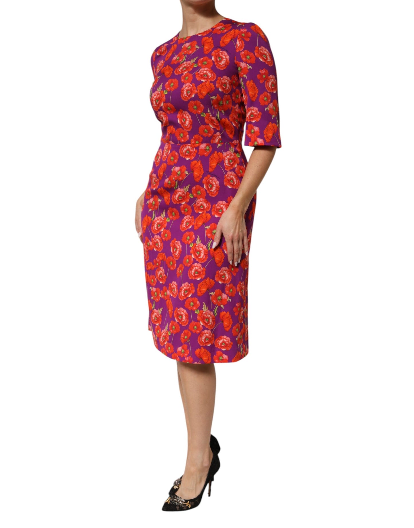 Dolce & Gabbana Violettes Midi-Scheidenkleid mit Blumenmuster aus Seide