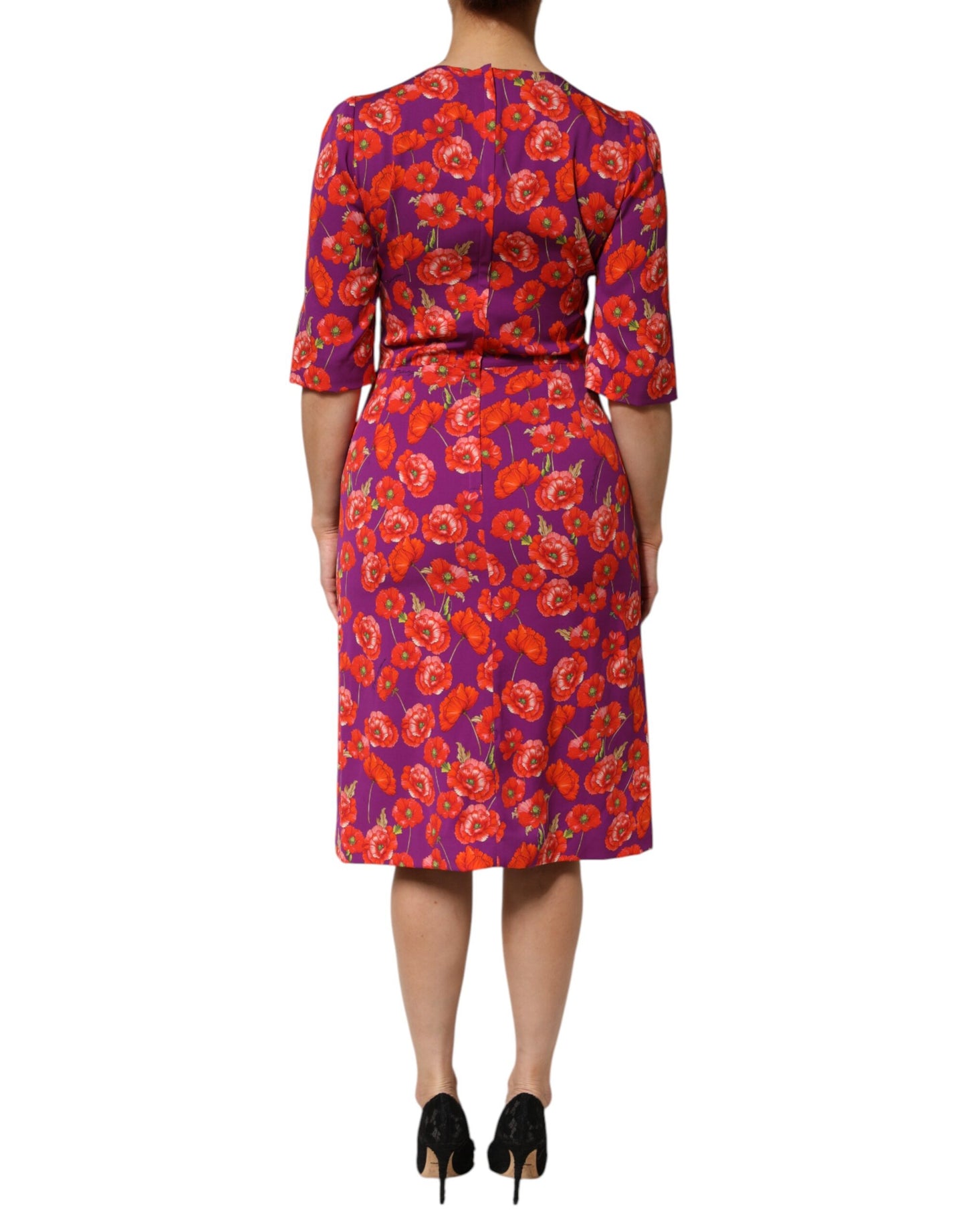 Dolce & Gabbana Violettes Midi-Scheidenkleid mit Blumenmuster aus Seide