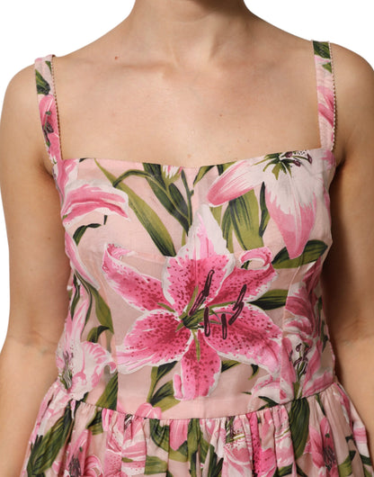 Dolce & Gabbana Pinkes Midikleid mit Blumenmuster und Lilienmuster