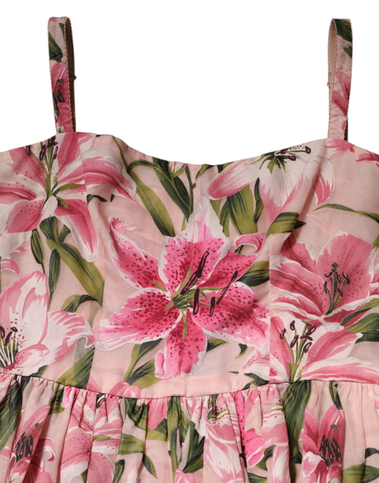Dolce & Gabbana Pinkes Midikleid mit Blumenmuster und Lilienmuster