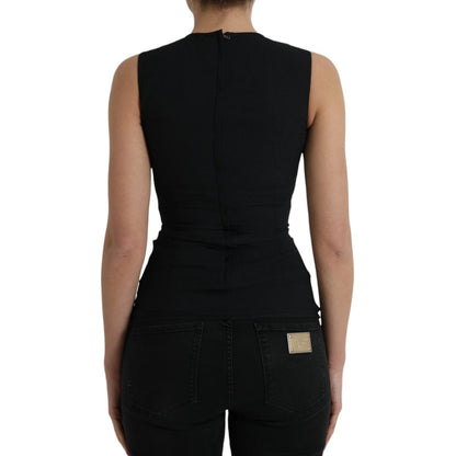 Dolce & Gabbana Schwarzes geblümtes Viskose-Rundhals-Top