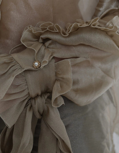 Dolce & Gabbana Gold Ascot Kragen Rüschen Bluse Top