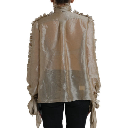 Dolce & Gabbana Gold Ascot Kragen Rüschen Bluse Top