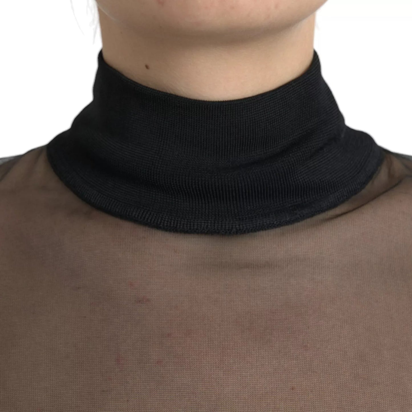 Dolce & Gabbana Schwarzes Netz-Rollkragen-Top mit durchsichtiger Bluse