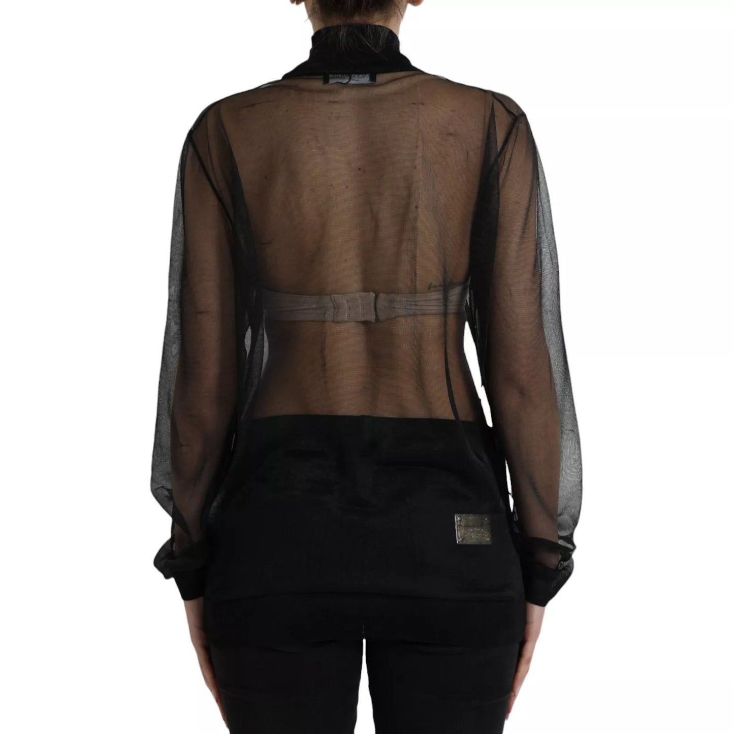 Dolce & Gabbana Schwarzes Netz-Rollkragen-Top mit durchsichtiger Bluse