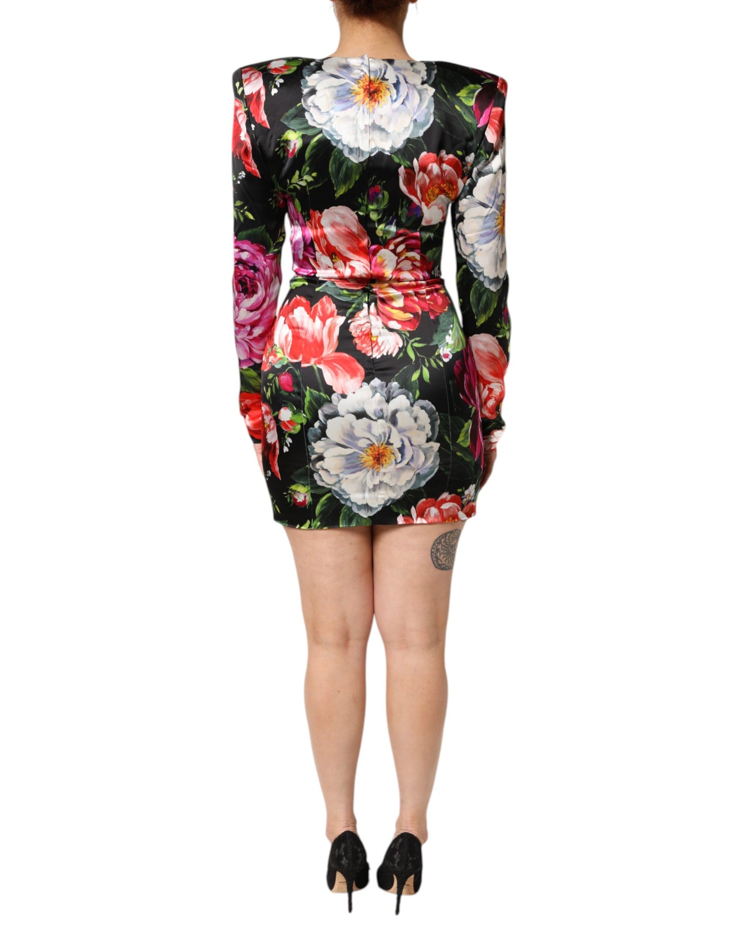 Dolce & Gabbana Schwarzes geblümtes Fiori Pittorici Mini-Bodycon-Kleid