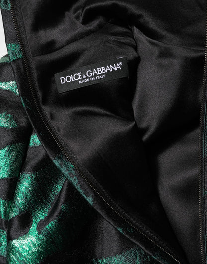Dolce & Gabbana Schwarz Grün Metallic Jacquard Mini Long Dress