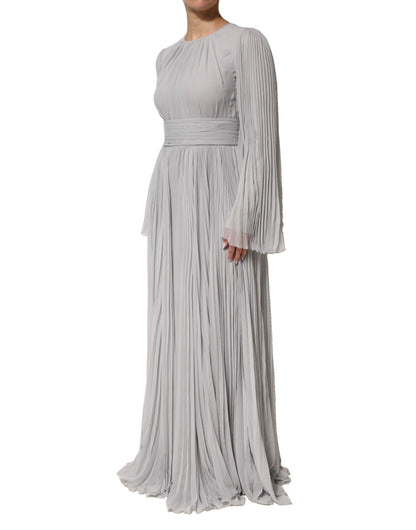 Dolce & Gabbana Graues plissiertes Maxikleid mit langen Ärmeln aus Seidenmischung