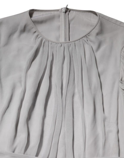 Dolce & Gabbana Graues plissiertes Maxikleid mit langen Ärmeln aus Seidenmischung