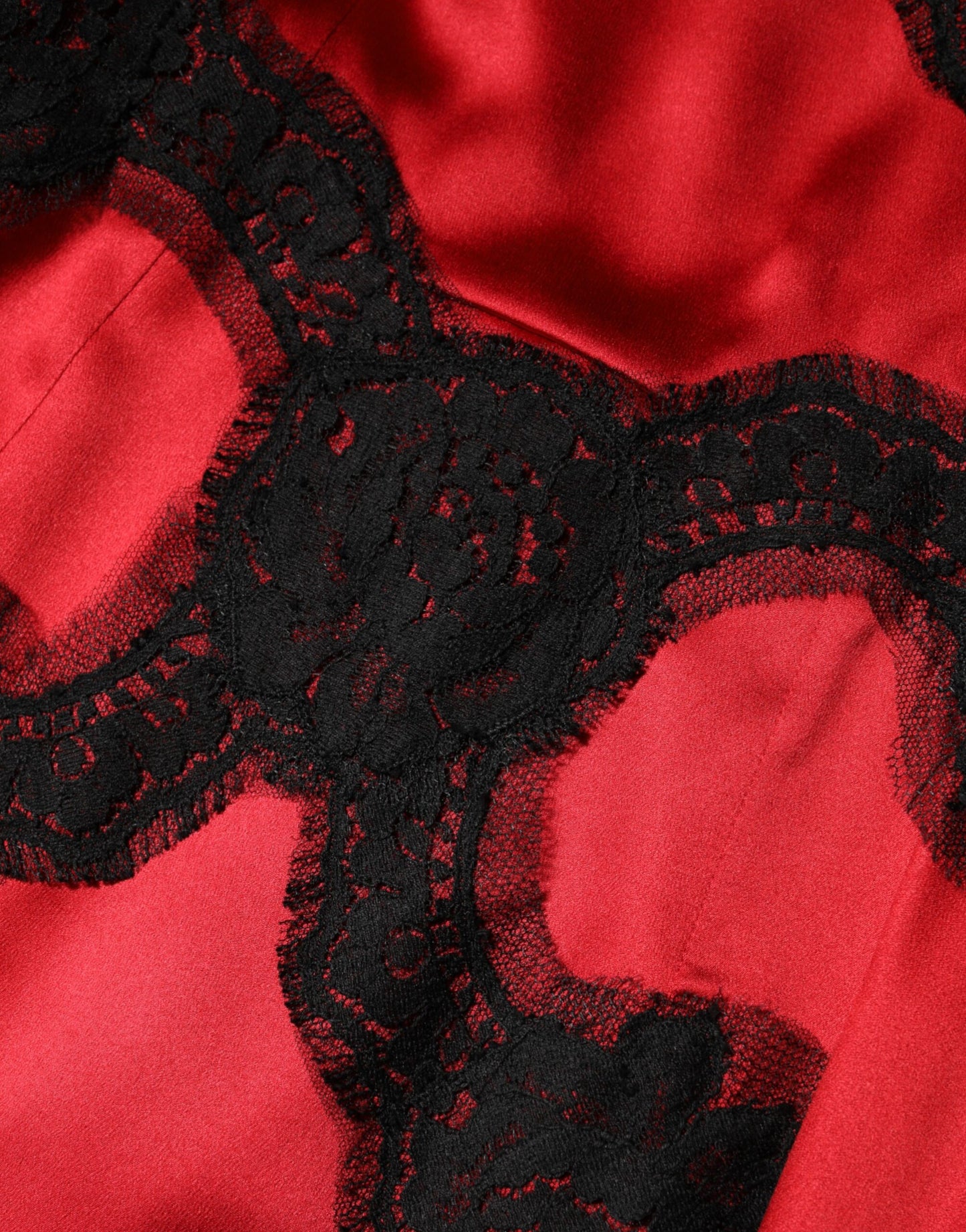 Dolce & Gabbana Rot-schwarzes Seiden-Spitzen-Minikleid mit kurzen Ärmeln