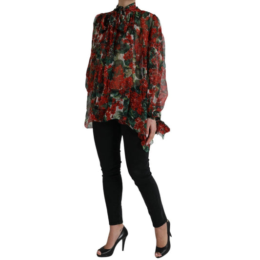 Dolce & Gabbana Multicolor Floral Seidenkragen Bluse