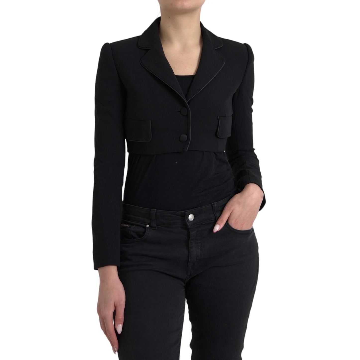 Dolce & Gabbana Schwarze einreihige Kurzjacke aus Wolle