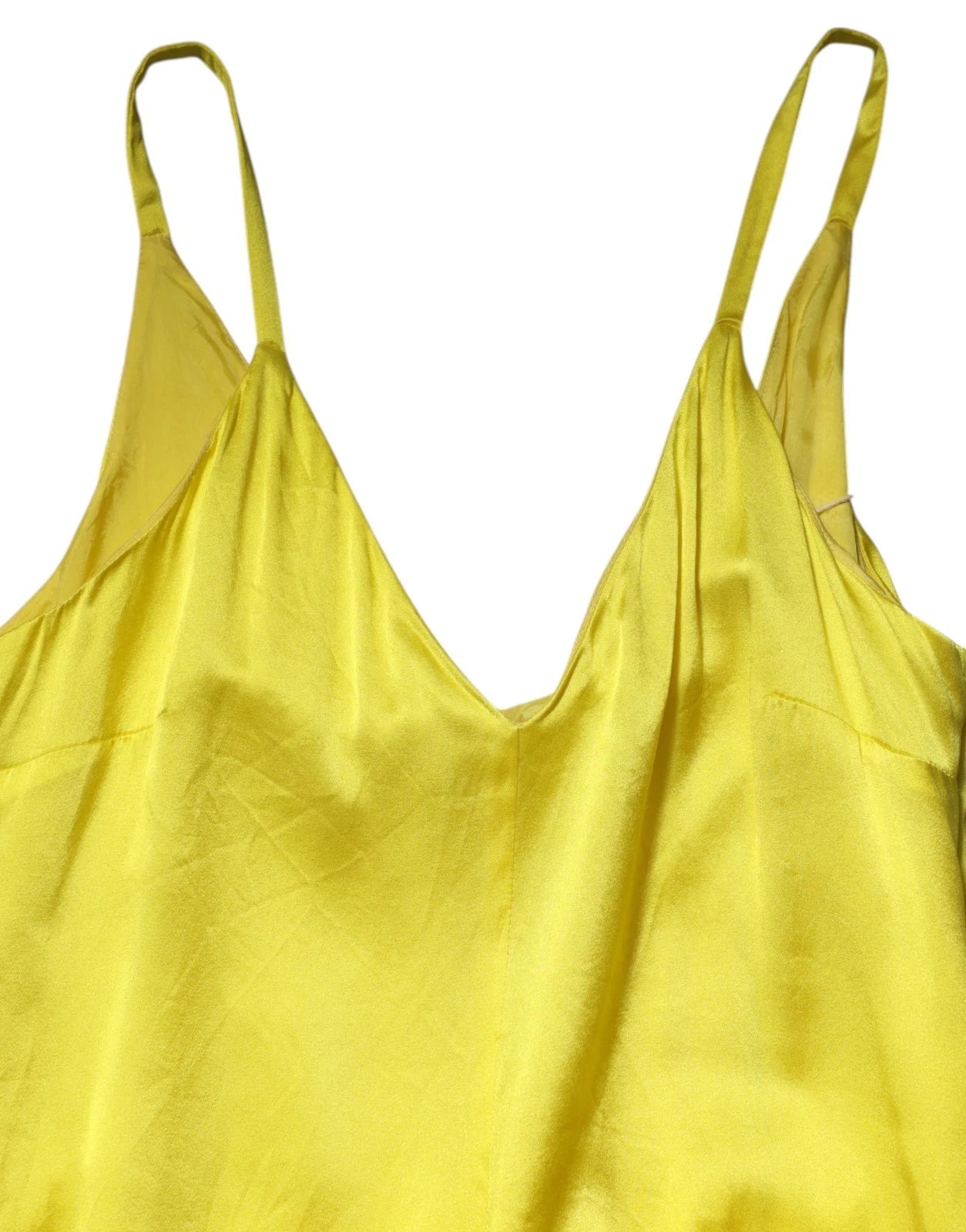 Tonello Gelbes Seiden-Satin-Slip-Maxi-Kleid mit Spaghetti-Trägern