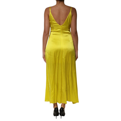 Tonello Gelbes Seiden-Satin-Slip-Maxi-Kleid mit Spaghetti-Trägern