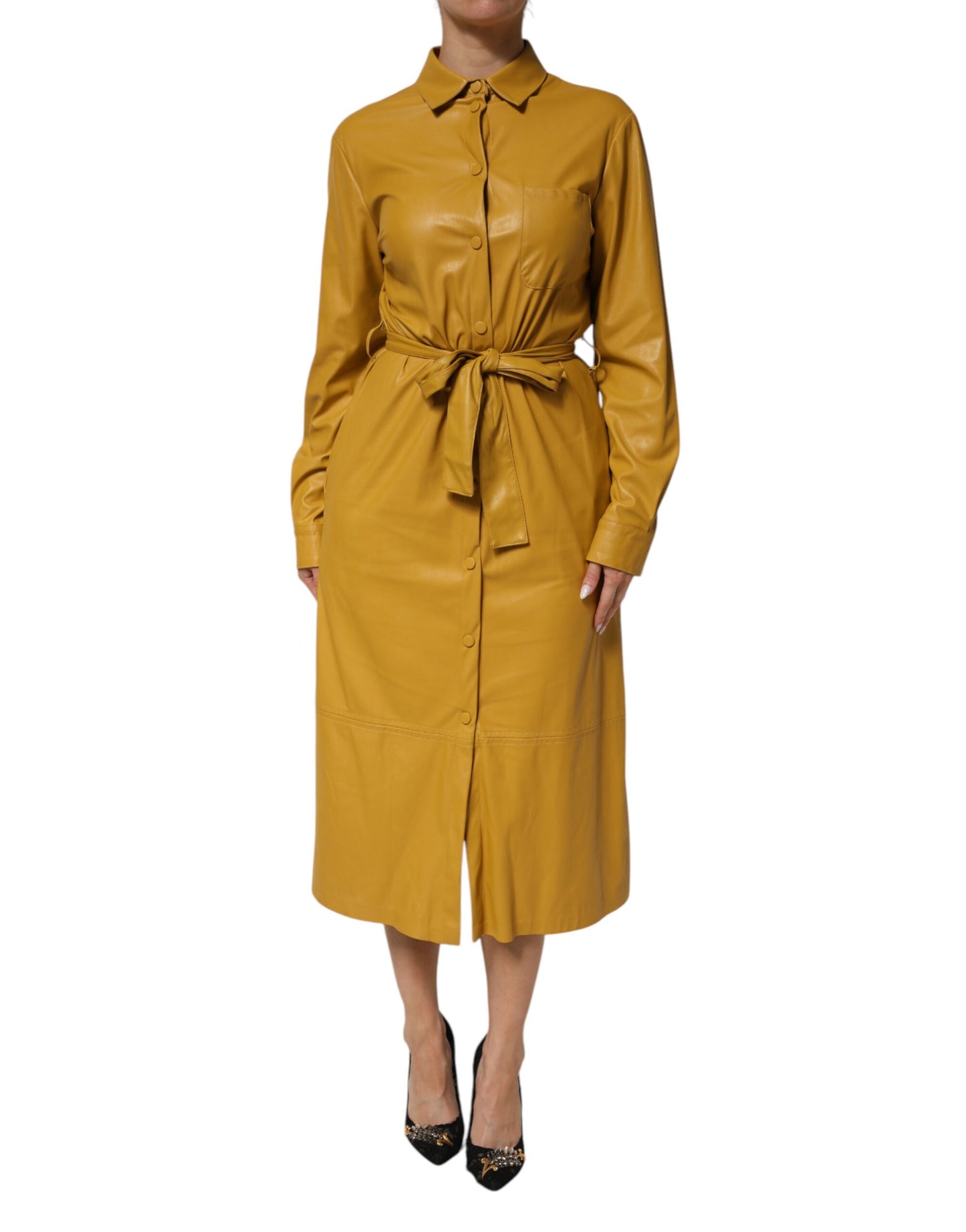 PINKO Polyester Gürtelhemd Midi Langarm Gelb Senf