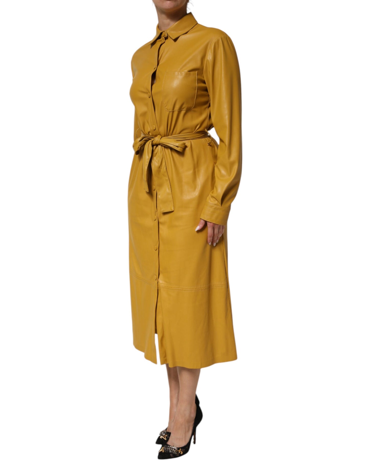 PINKO Polyester Gürtelhemd Midi Langarm Gelb Senf