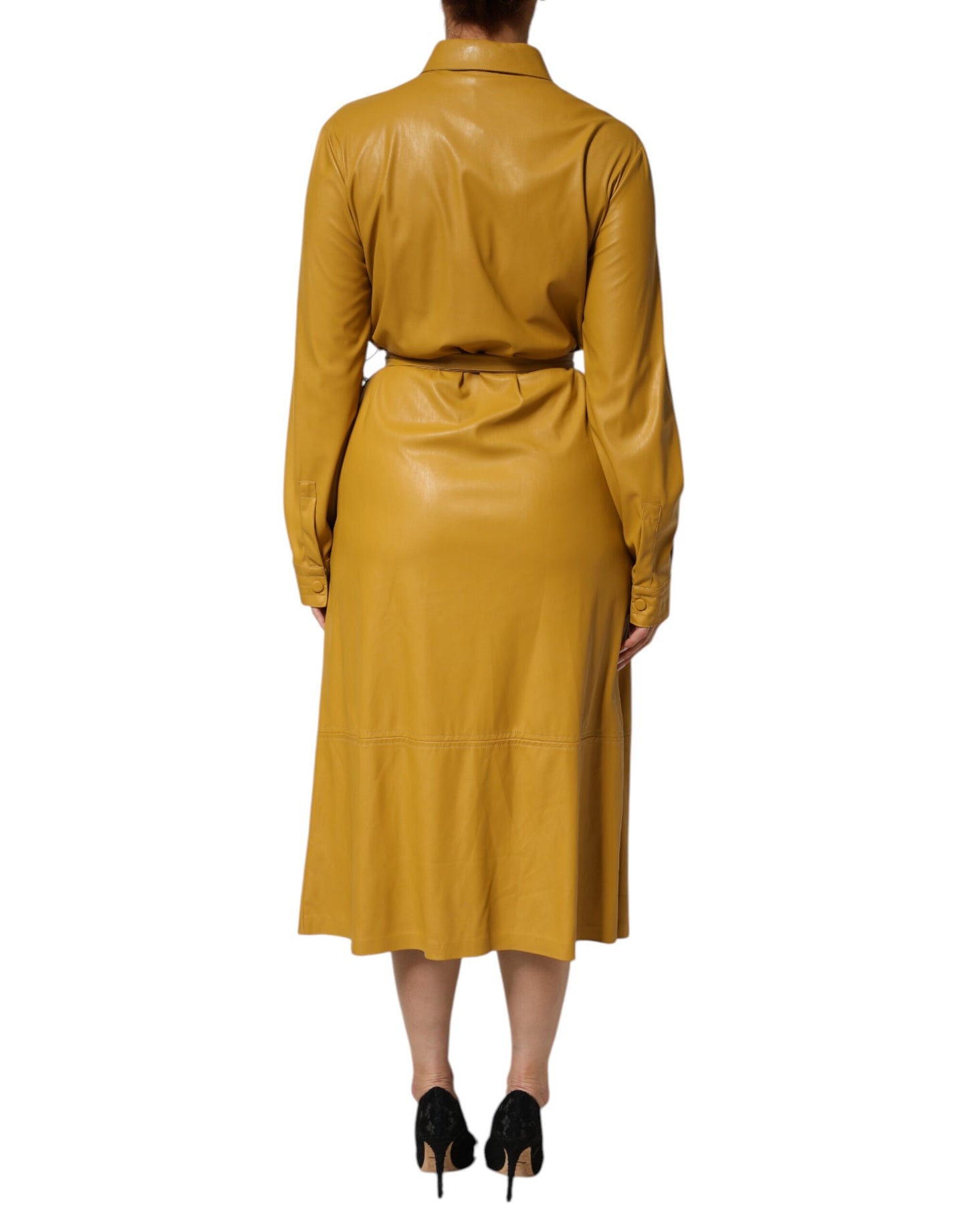 PINKO Polyester Gürtelhemd Midi Langarm Gelb Senf