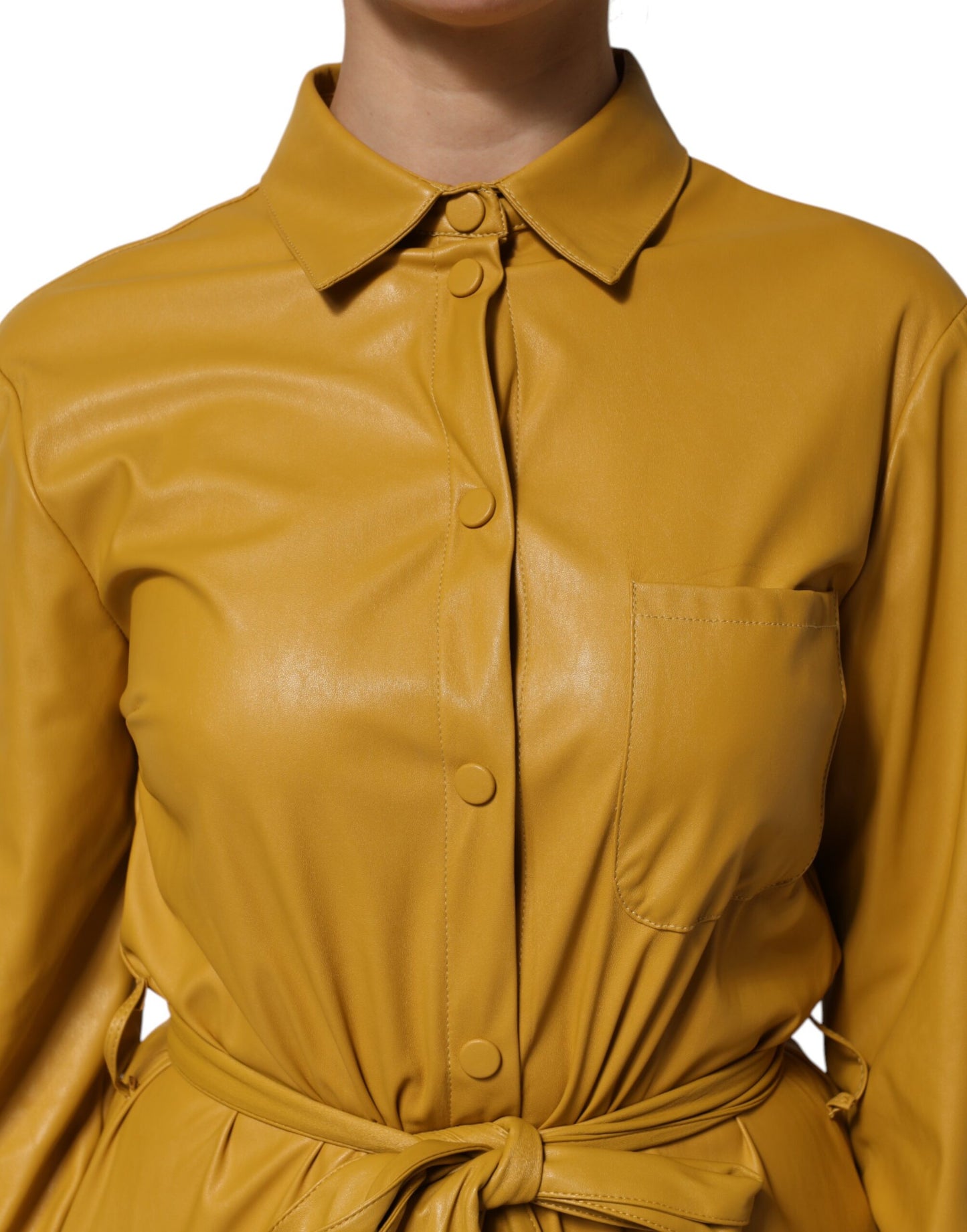 PINKO Polyester Gürtelhemd Midi Langarm Gelb Senf