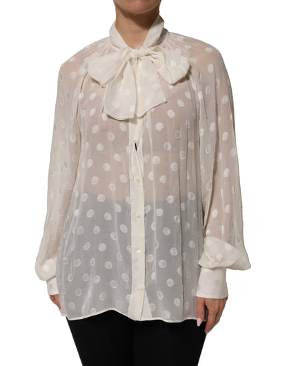 Dolce & Gabbana Weißes Polka-Hemd mit Seidenfliege Hemdbluse Top