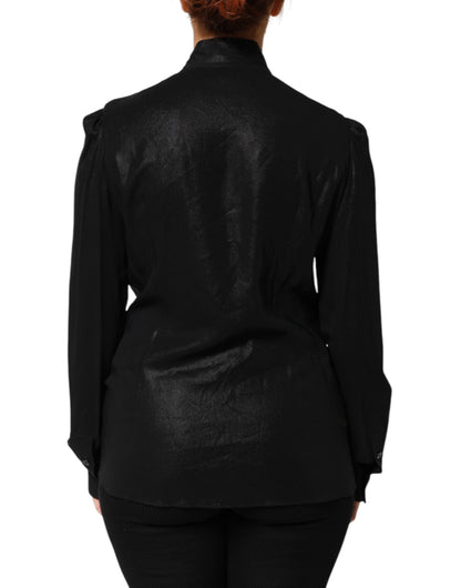 Dolce & Gabbana Schwarzes Viskose-Langarm-Krawattenblusentop