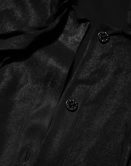 Dolce & Gabbana Schwarzes Viskose-Langarm-Krawattenblusentop