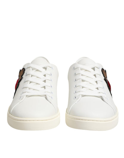 Dolce & Gabbana Weiß Leder Sacre Herz Patch Turnschuhe Schuhe