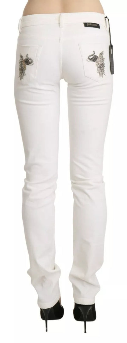 Just Cavalli Weiße Baumwolle Slim Fit Mid Waist Skinny Hosen Jeans