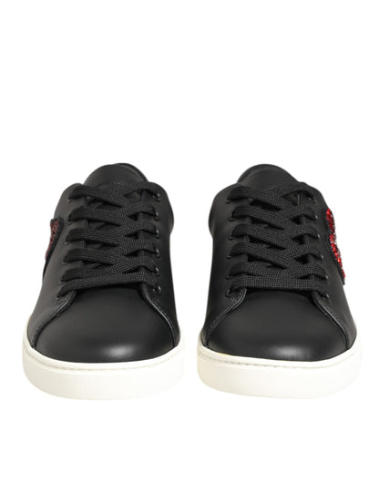 Dolce & Gabbana Schwarz Weiß Leder Kristall Herz Turnschuhe Schuhe