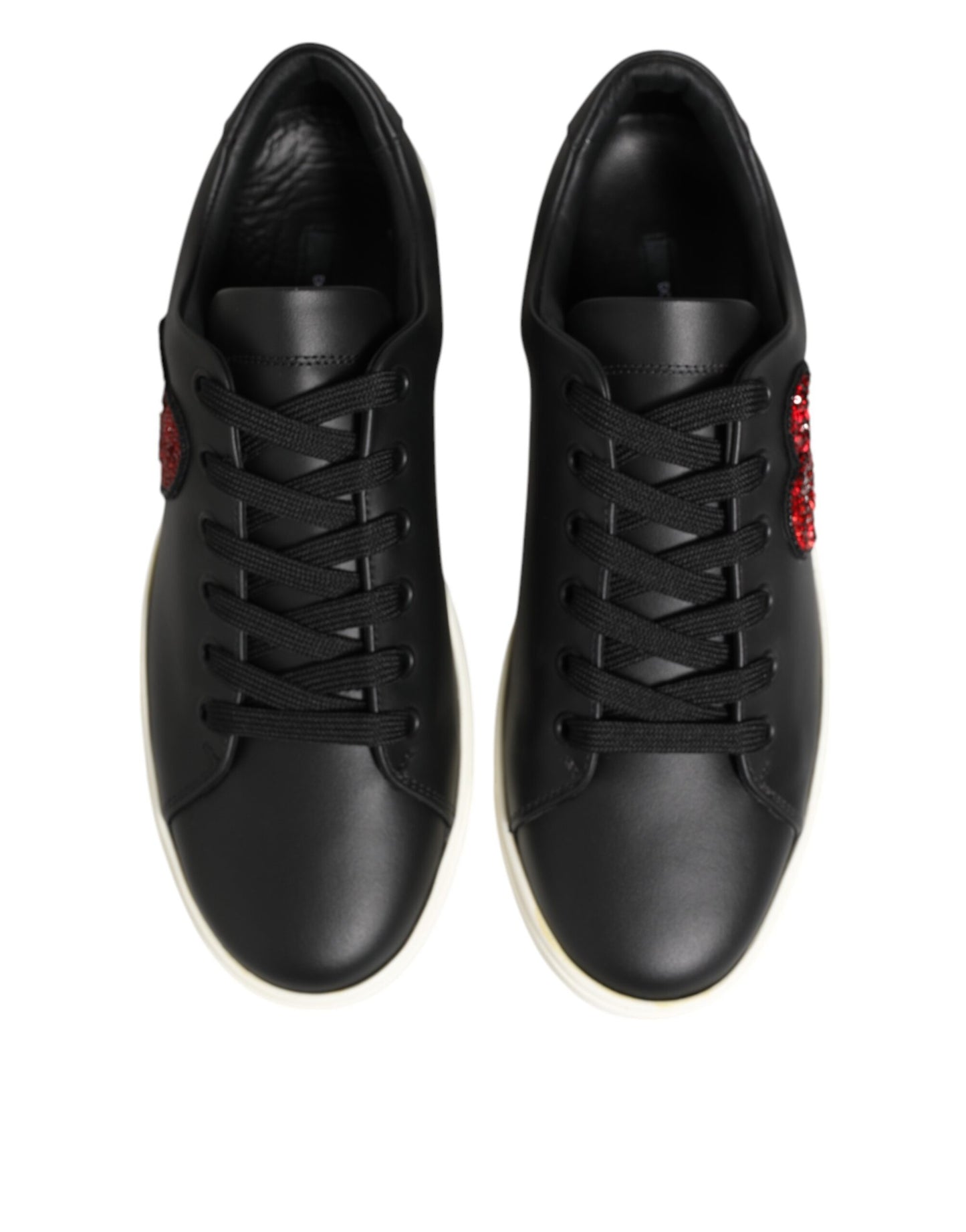 Dolce & Gabbana Schwarz Weiß Leder Kristall Herz Turnschuhe Schuhe