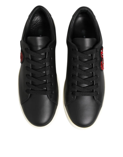 Dolce & Gabbana Schwarz Weiß Leder Kristall Herz Turnschuhe Schuhe