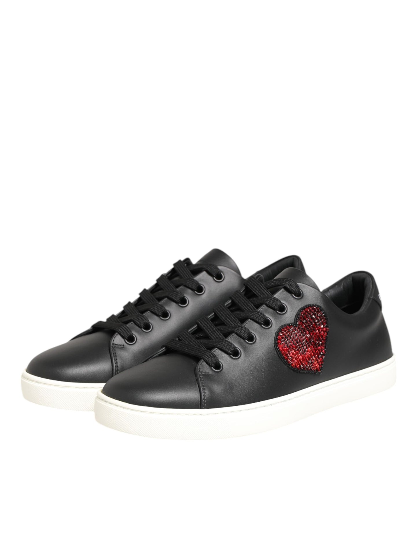 Dolce & Gabbana Schwarz Weiß Leder Kristall Herz Turnschuhe Schuhe