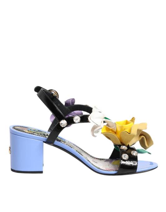 Dolce & Gabbana Multicolor Floral Appliqué Kristall Sandale Schuhe