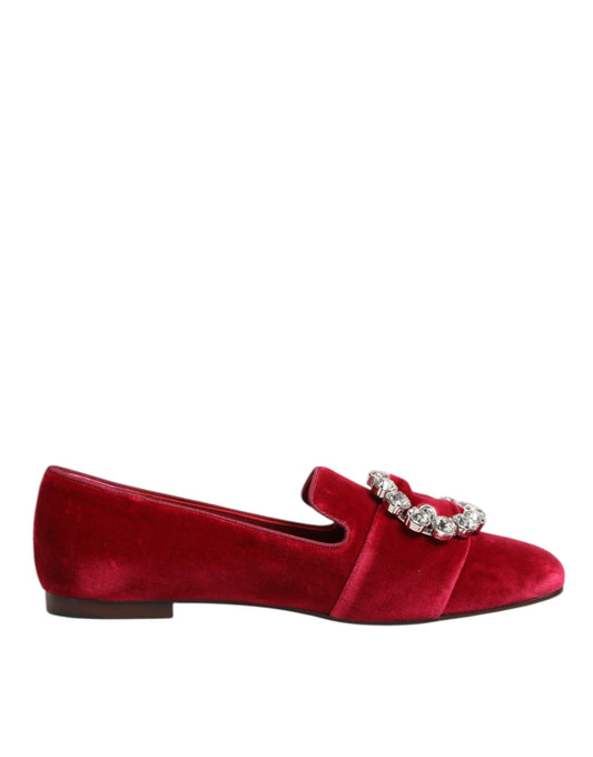 Dolce & Gabbana Rot Samt Kristall Schnalle Loafers Flats Schuhe
