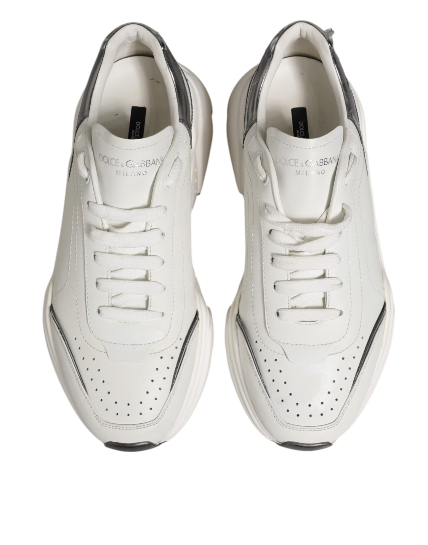 Dolce & Gabbana Weiß Silber DAYMASTER Leder Männer Turnschuhe Schuhe
