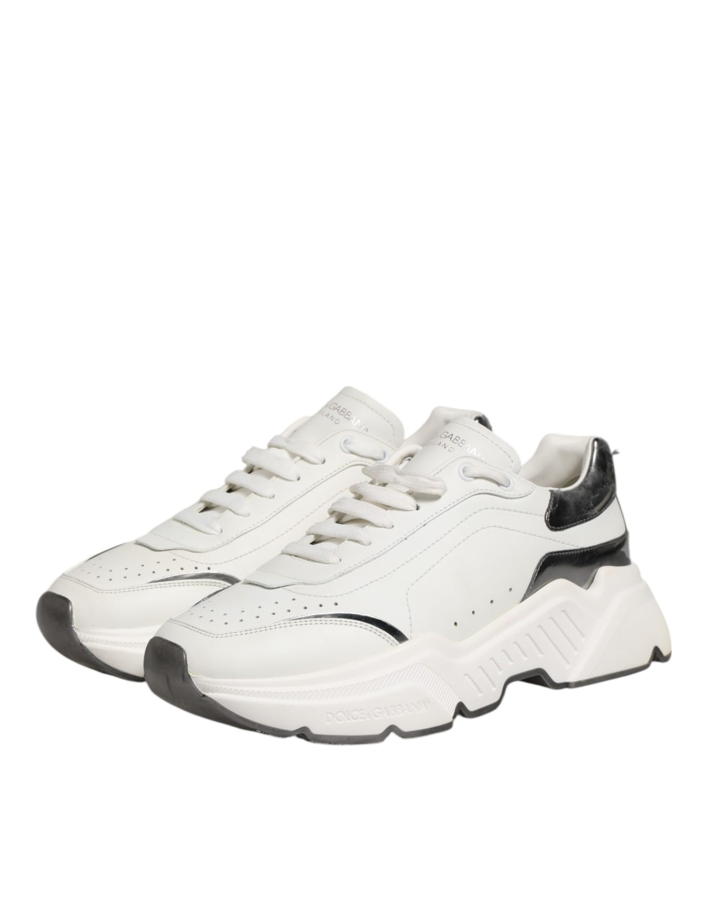 Dolce & Gabbana Weiß Silber DAYMASTER Leder Männer Turnschuhe Schuhe
