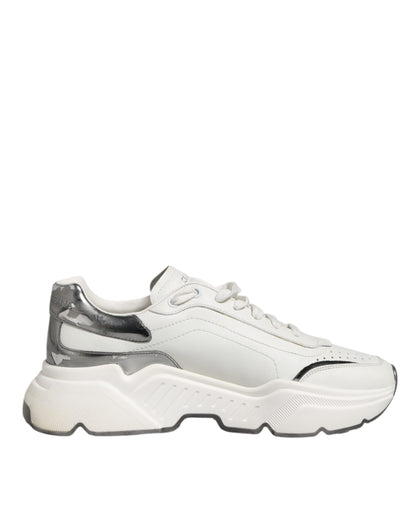 Dolce & Gabbana Weiß Silber DAYMASTER Leder Männer Turnschuhe Schuhe