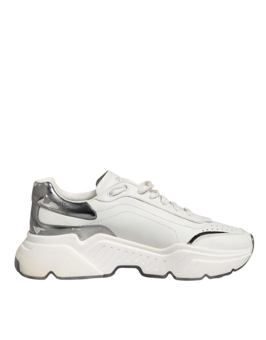 Dolce & Gabbana Weiß Silber DAYMASTER Leder Männer Turnschuhe Schuhe